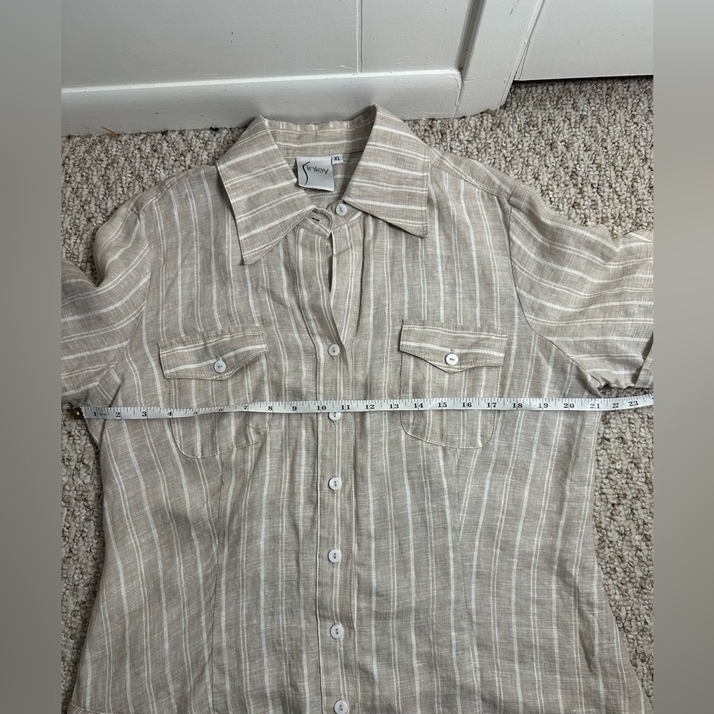 Finley Cream Casual Button Down Shirt with Textured Stripes size XL - Picture 6 of 9